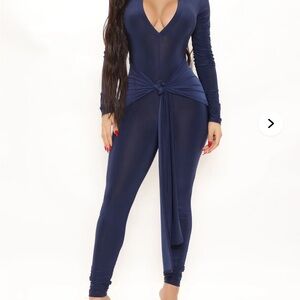 Fashion Nova Blue Long Sleeve Wrap Dress